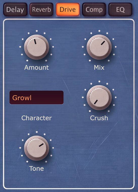 The FX panel on its Drive tab