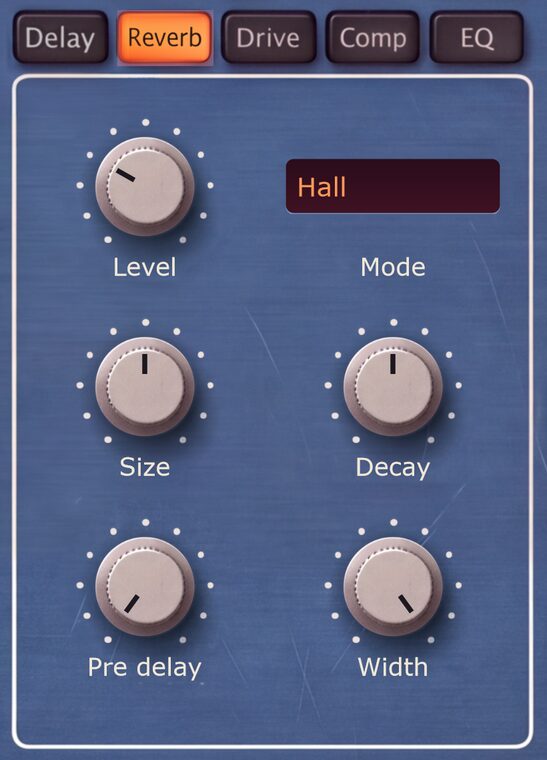 The FX panel on its Reverb tab