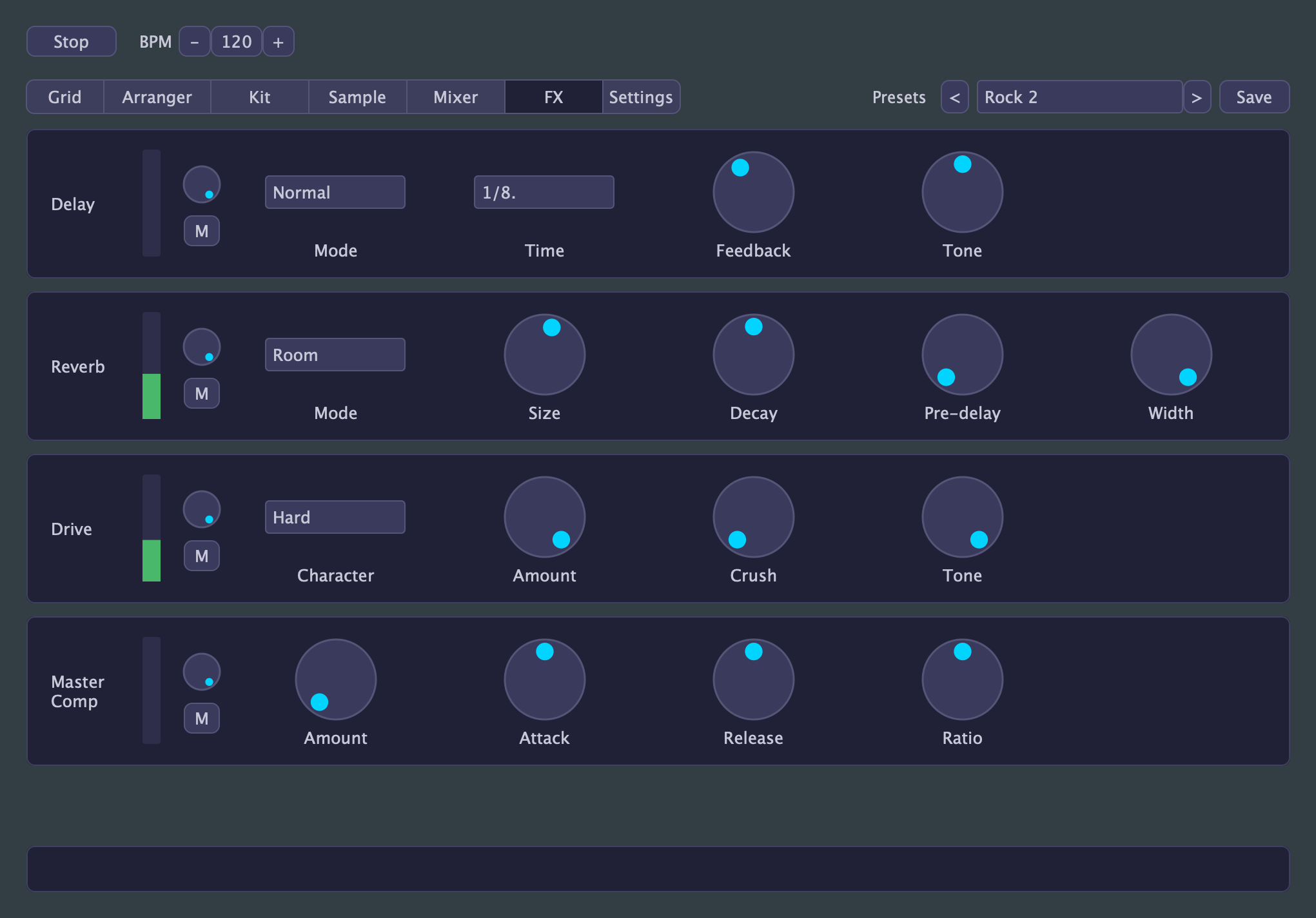 Little Drum Machine - the FX tab