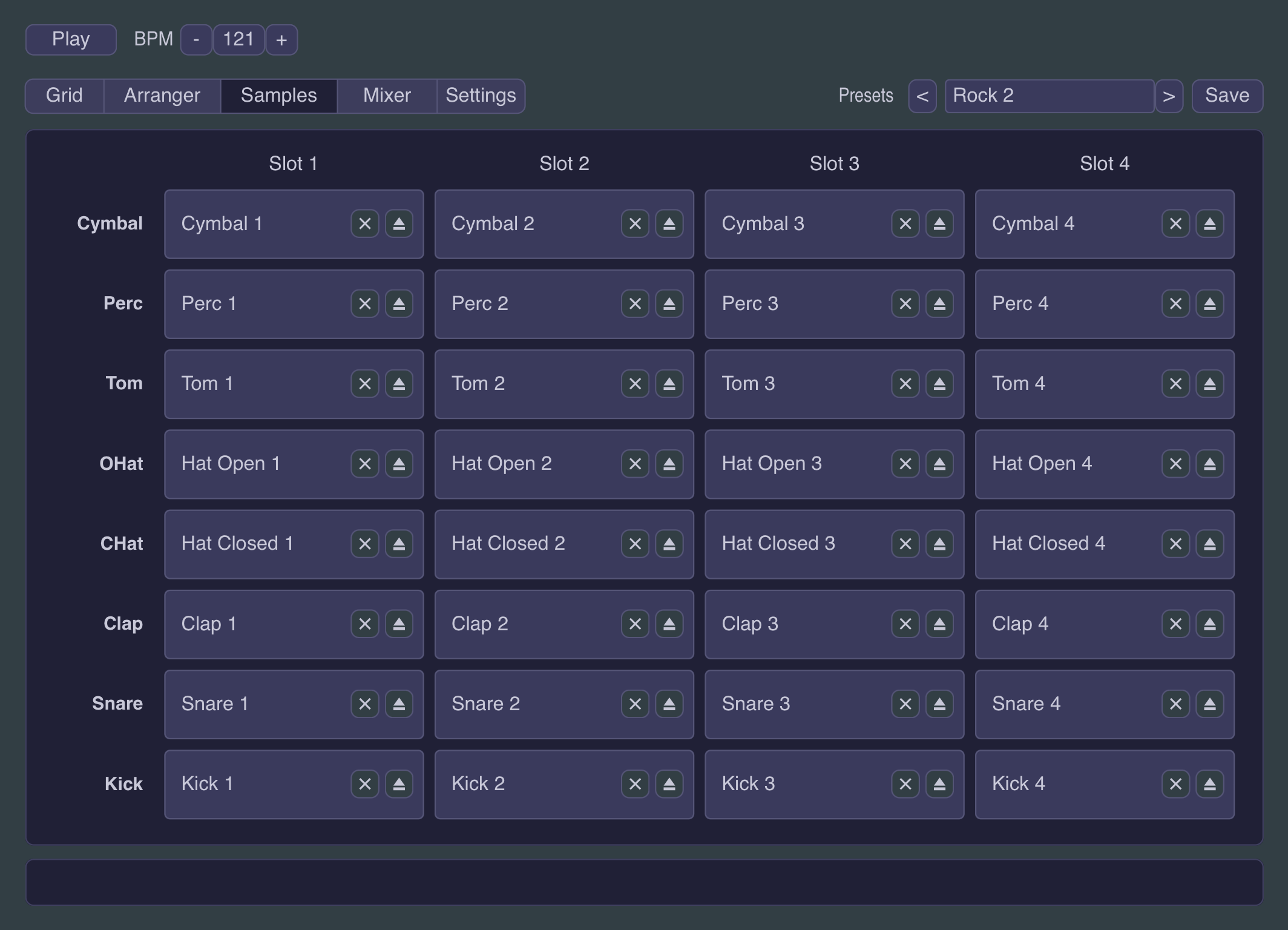 Little Drum Machine: the Samples tab